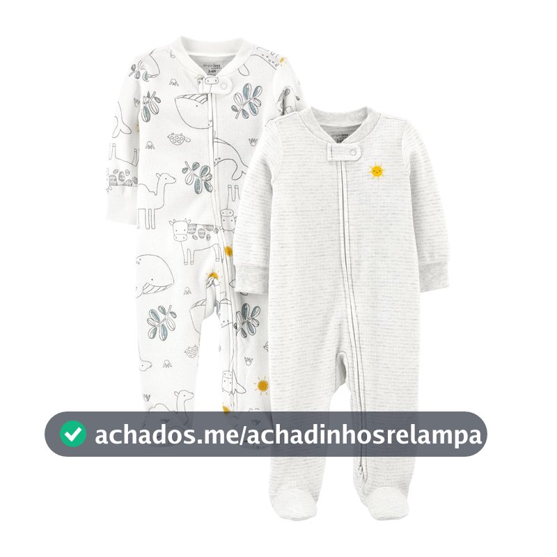 Macacão de dormir para bebês 2-way Zip Thermal Footed Sleep and Play, Pack of 2 Simple Joys by Carter'sUnisex Bebê