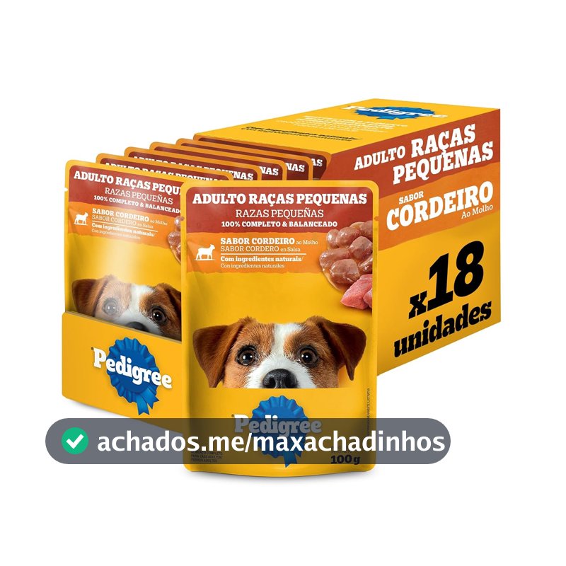 Pack Ração Úmida Pedigree Sachê Cordeiro ao Molho para Cães Adultos de Raças Pequenas 100 g - 18 unidades