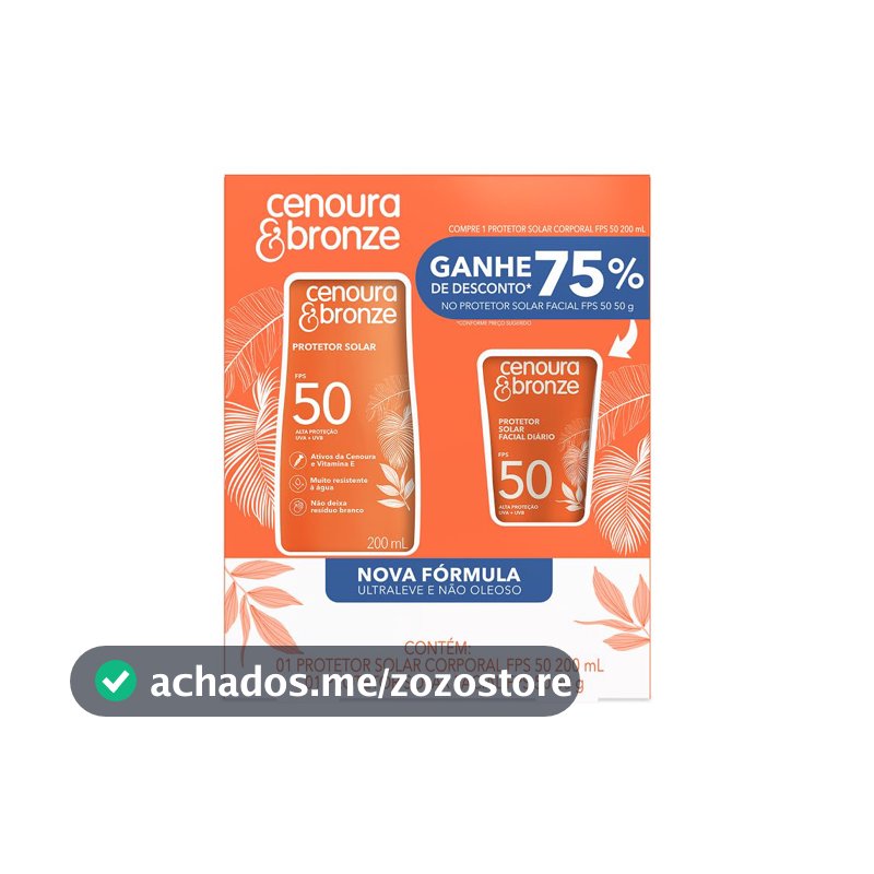Kit Cenoura & Bronze Protetor Solar 200ml+ Protetor Solar Facial 50g - FPS 50