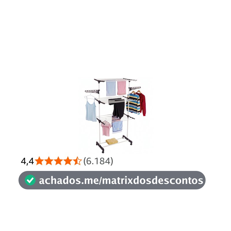 Varal De Chão 3 Andares Grande de Roupas Dobrável Regulável Retrátil com Rodinhas e Ganchos Compacto (PRETO)