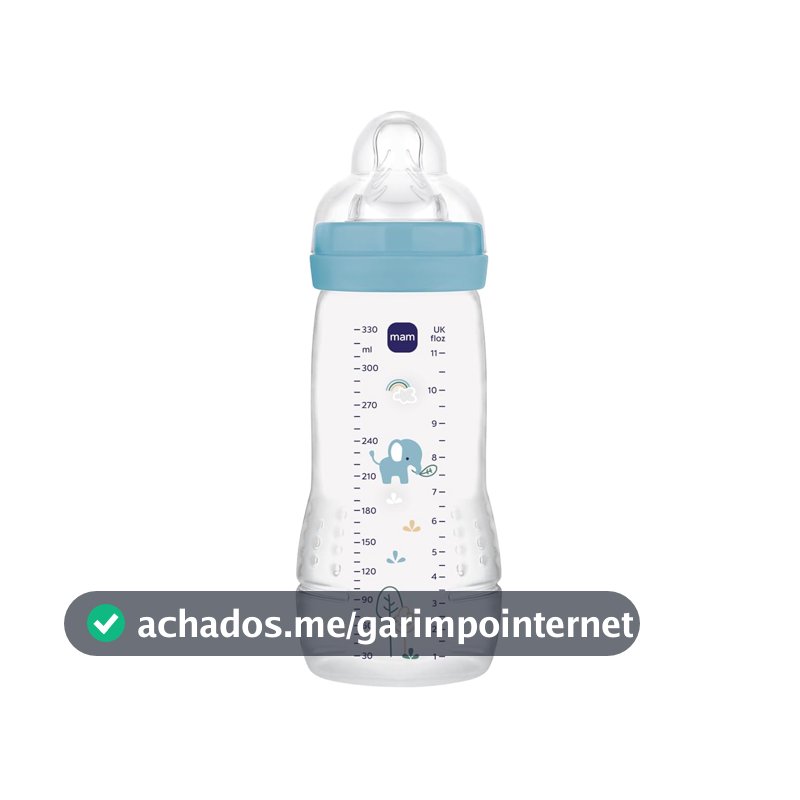 MAM Baby 1 Mamadeira Easy Active 330ml Com Formato Ergonômico e Fácil de Segurar para Crianças 4+ Meses com Bico de Silicone Skinsoft, Azul