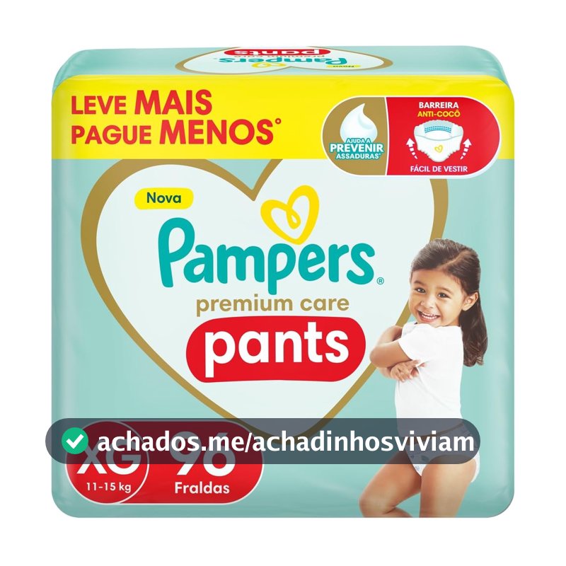Fralda Pampers Premium Care Pants Tamanho XG, Fácil de Vestir, 96 Unidades