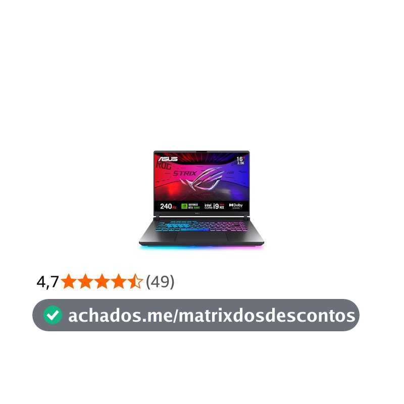 Notebook ASUS ROG Strix G16, Intel Core i9, RTX 5060, 16 GB, 512 GB SSD W11 Home, 16.0'', Eclipse Gray - G615JMR-S5001W