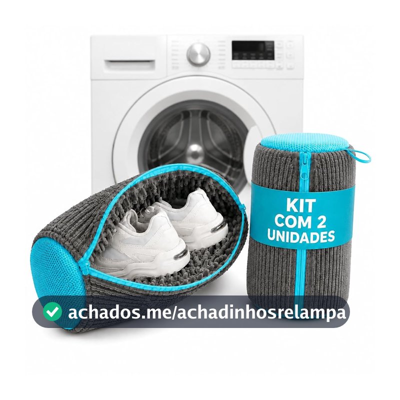 Kit 2 Sacos de Lavagem para Calçados, Par Protetor de Tênis para Máquina de Lavar, Macio, Lavagem 360 Graus, Tamanho Grande para Tênis e Sapatos Diversos