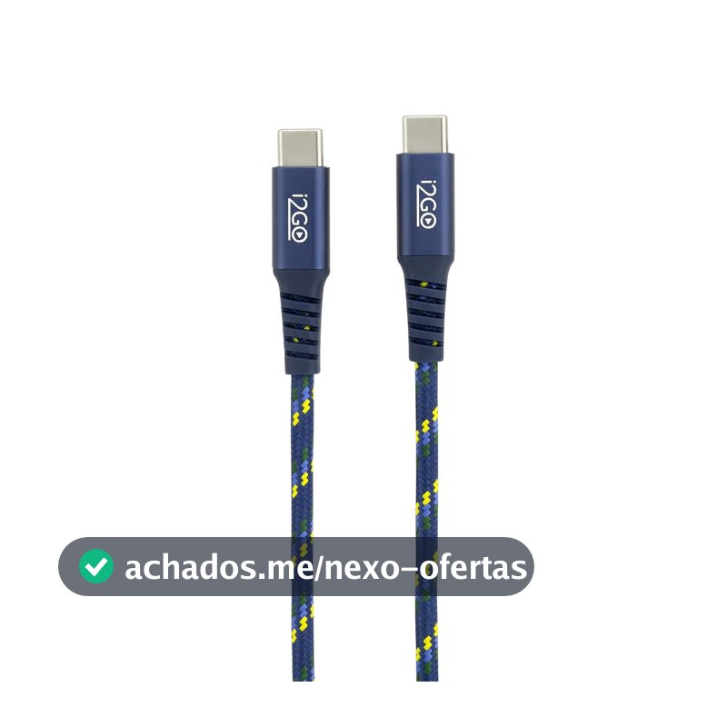 Cabo USB-C para USB-C i2GO CBF 2 Metros 60W Nylon Trançado Certificação USB-IF