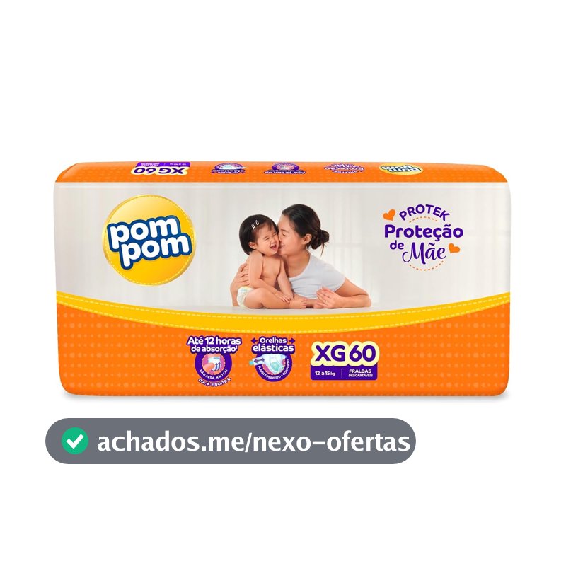 Fralda Pom Pom Protek Proteção de Mãe Hiper XG 60 Unidades