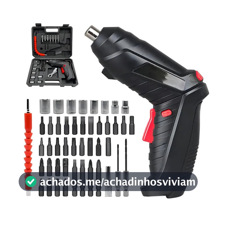 kit Parafusadeira e furadeira 360 com 46 pçs portátil Doméstica Carregador usb Leve e Prático (BOM-9912)