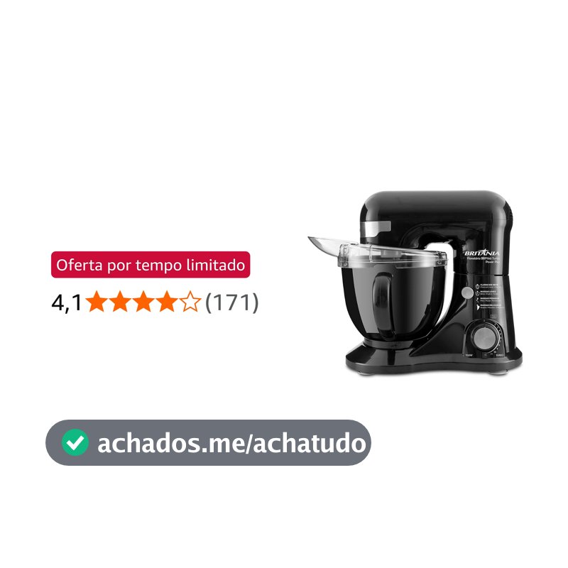 Britânia BBP760 Batedeira Planetária Power Plus, Preto, 12 Velocidades, 4.5L, 700W, 220V