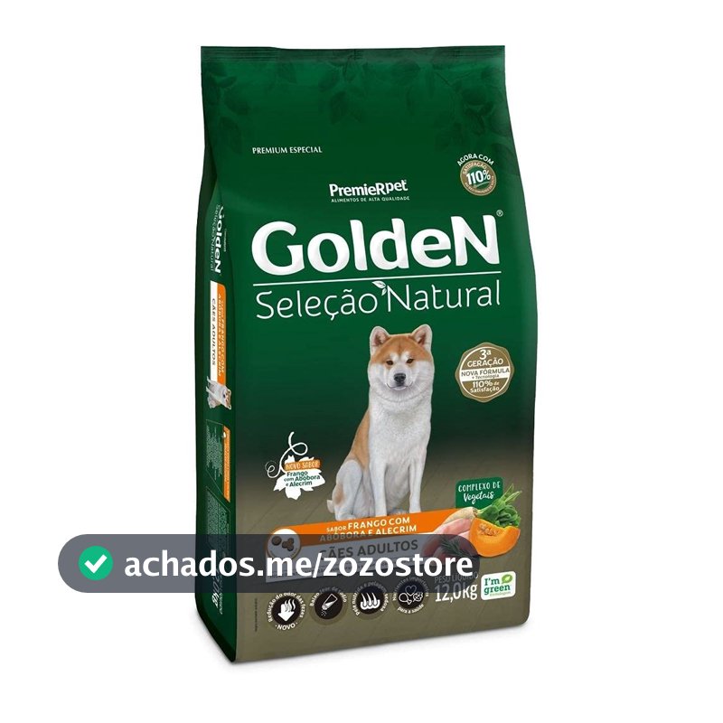 Premier Pet Ração Golden Seleção Natural Para Cães Adultos Sabor Abóbora 12Kg