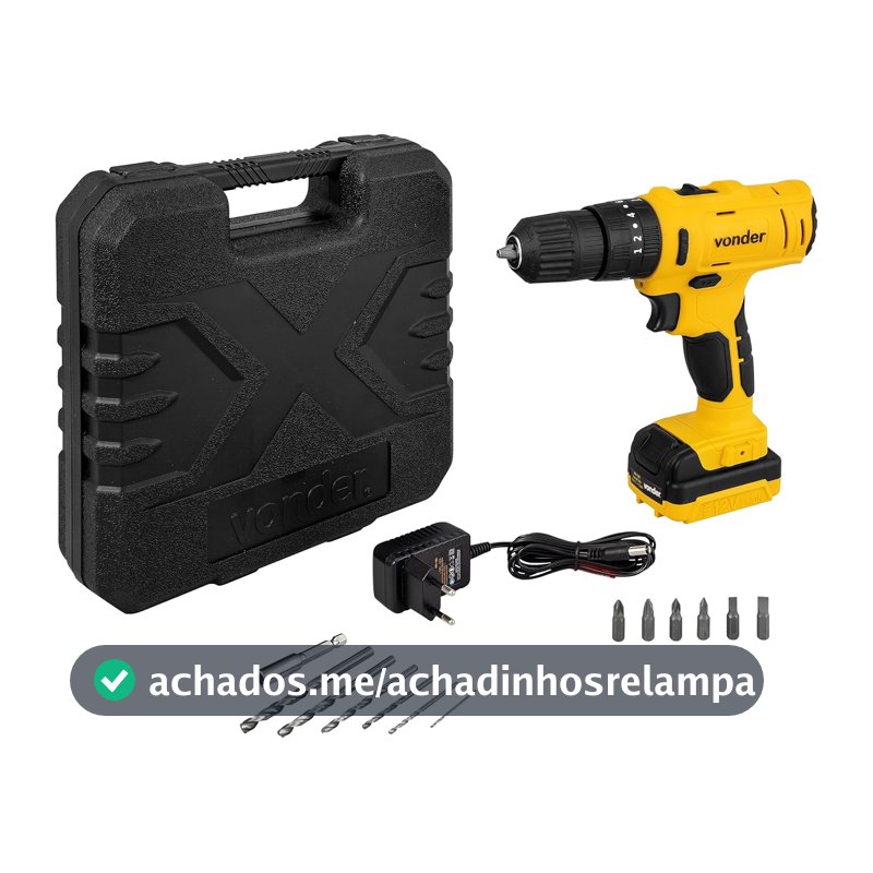Vonder, Parafusadeira/Furadeira com Impacto a Bateria PFV 120I, 12V, Bivolt, 2 Velocidades, com Maleta e Acessórios