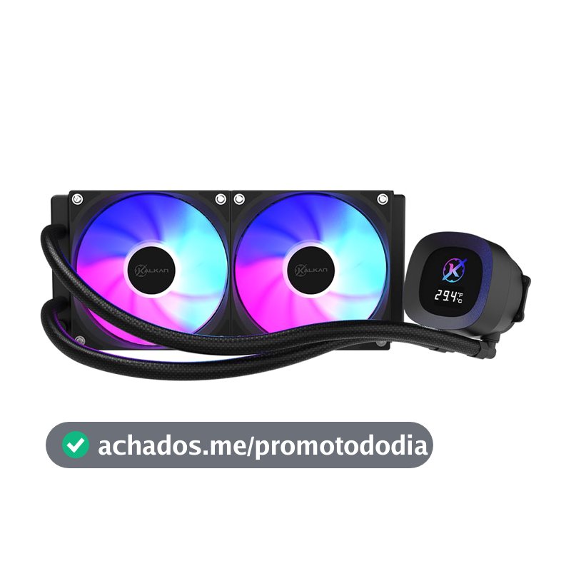 Water Cooler Kalkan Aura Digital 240mm Preto ARGB Display LCD para Monitoramento Bomba 2900 RPM Fans 120mm 71.4 CFM 2.25 mmH2O AMD AM5 Intel LGA1851 KLK00100