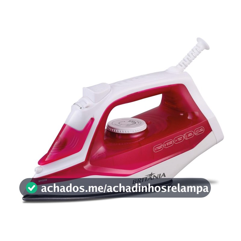 Britânia Ferro de Passar Roupa, Rosa, Base Antiaderente, Função Vapor Extra, BFV201R 127V