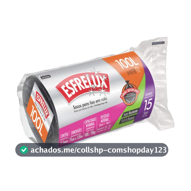 Sacos para Lixo em Rolo Econômico, 100L, Preto, Esfrelux