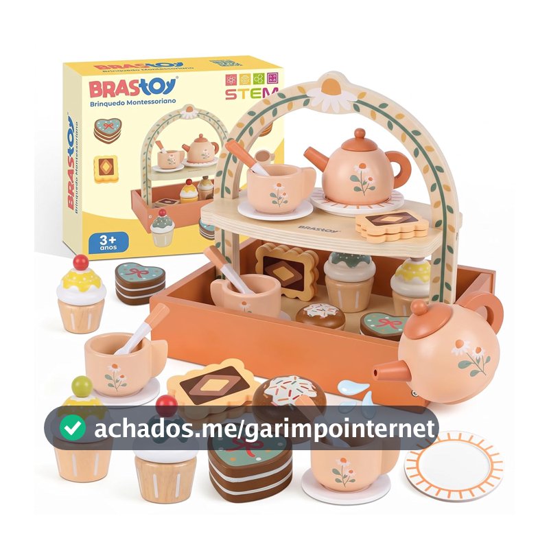 Conjunto de Chá em Madeira com Bolos Brinquedo de Faz-de-conta Infantil