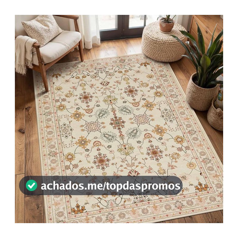 Rugxara Tapete Floral para Sala de Estar e Quarto, Tapete de 3x5 Lavavel, Tapetes Vintage Boho, Tapete Antiderrapante e de Baixa Pilha para Sala de Jantar, Quarto de Meninas, Quarto de Bebê e Quarto