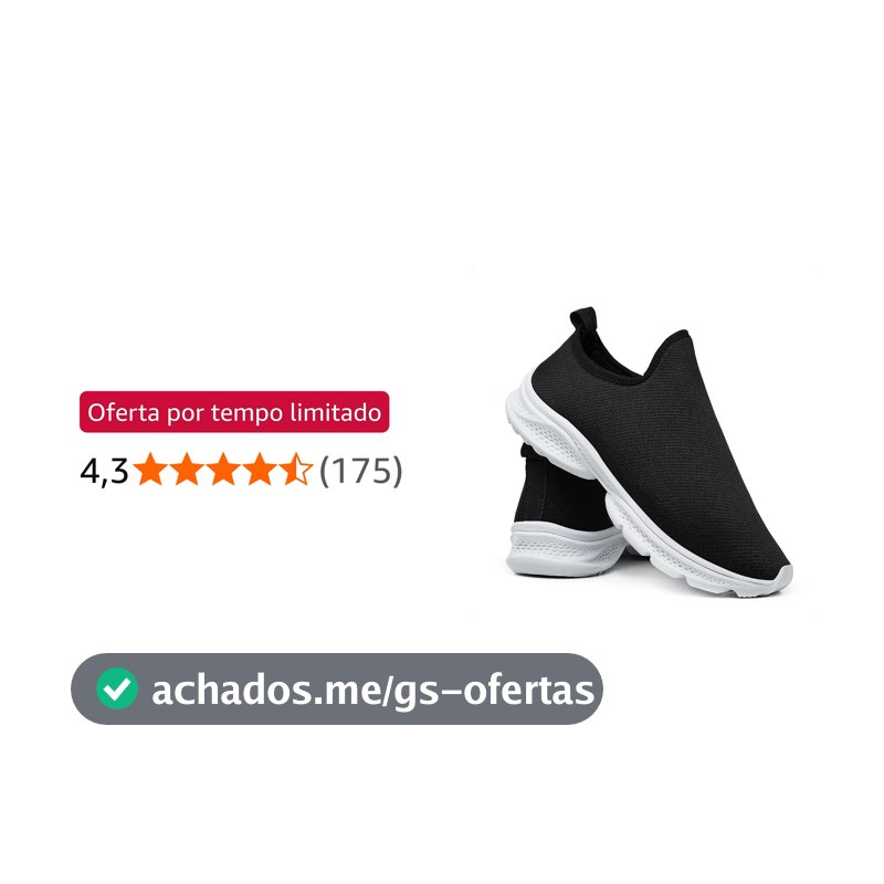 Tênis Feminino Meia Sem Cadarço Calce Facil Caminhada Academia Confortavel Preto