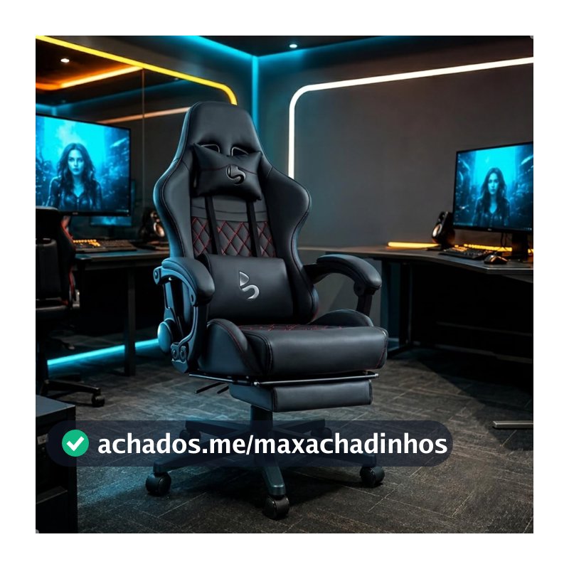 Cadeira Gamer de Escritório Ergonômica com Apoio para Pés, Reclinável, Almofadas Lombar e Pescoço, Base Nylon 50mm, Suporta 150kg (Preto)
