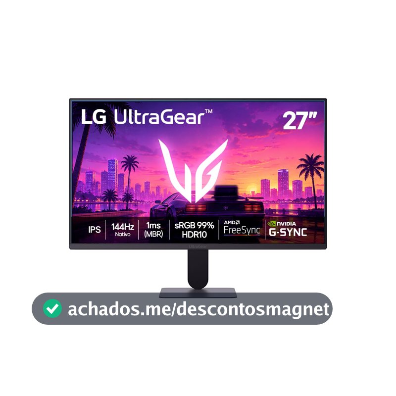 LG UltraGear Monitor Gamer 27" IPS, 144Hz Nativo, 1ms (MBR), Full HD (1920x1080), HDR10, NVIDIA G-SYNC, AMD FreeSync, Preto - 27G411B