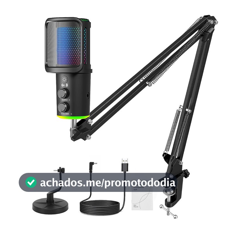 Microfone RGB,NEW USB Mic para PC/Notebook, com Arm, Condensador Mic, Aplicável Live, Podcast, Gravação de Audio, Karaoke, DJ, Gamer Youtuber