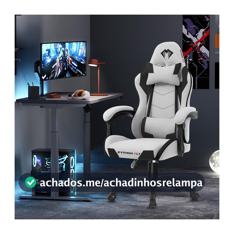 Cadeira Gamer Python Fly em tecido, respirável e ecológica, ângulo ajustável (Cinza Claro)