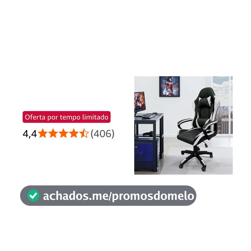 Cadeira de jogos com encosto alto, apoios de braços fixos em quatro pontos, altura ajustável (Branco)