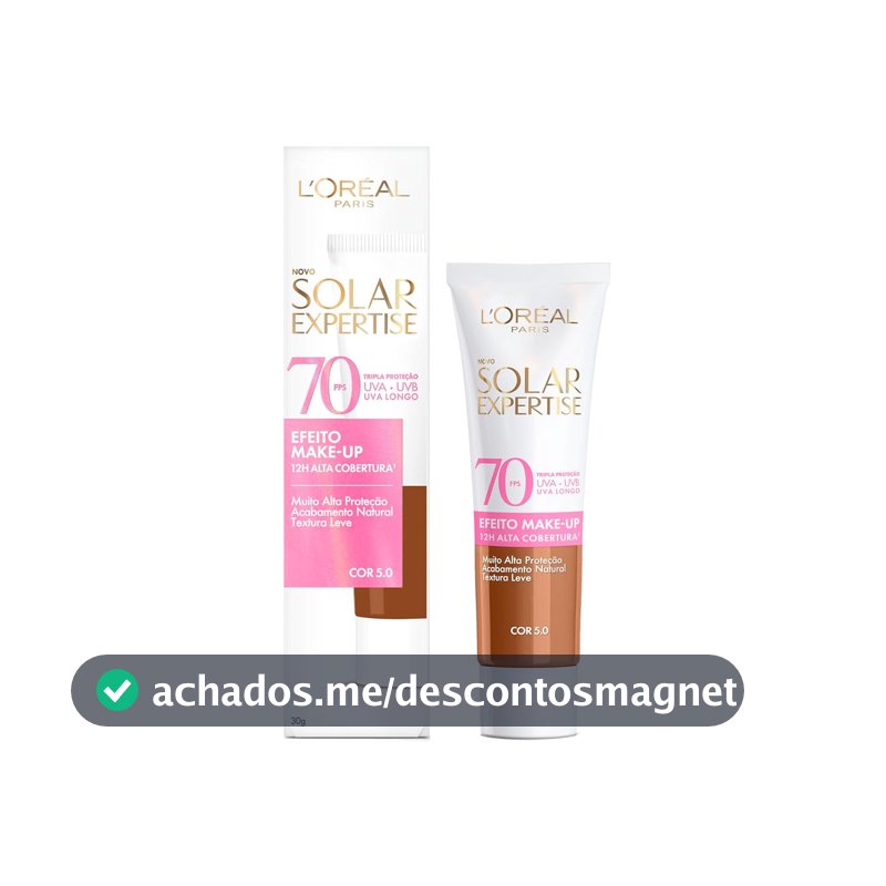 Protetor Solar Facial com Cor FPS 70 Alta Cobertura - L'Oréal Paris Solar Expertise Efeito Make Up - Cor 5.0 30g