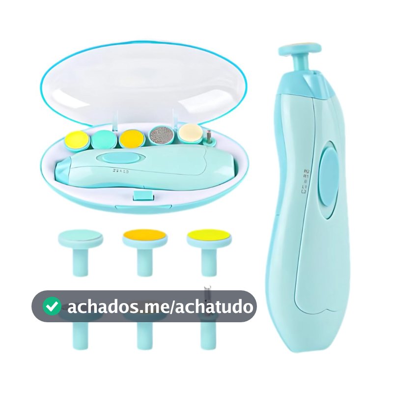 Cortador Aparador Lixa Unha Bebê Recém Nascido Elétrico Seguro Silencioso Luz Led Diversas Idades Kit Completo (Azul)