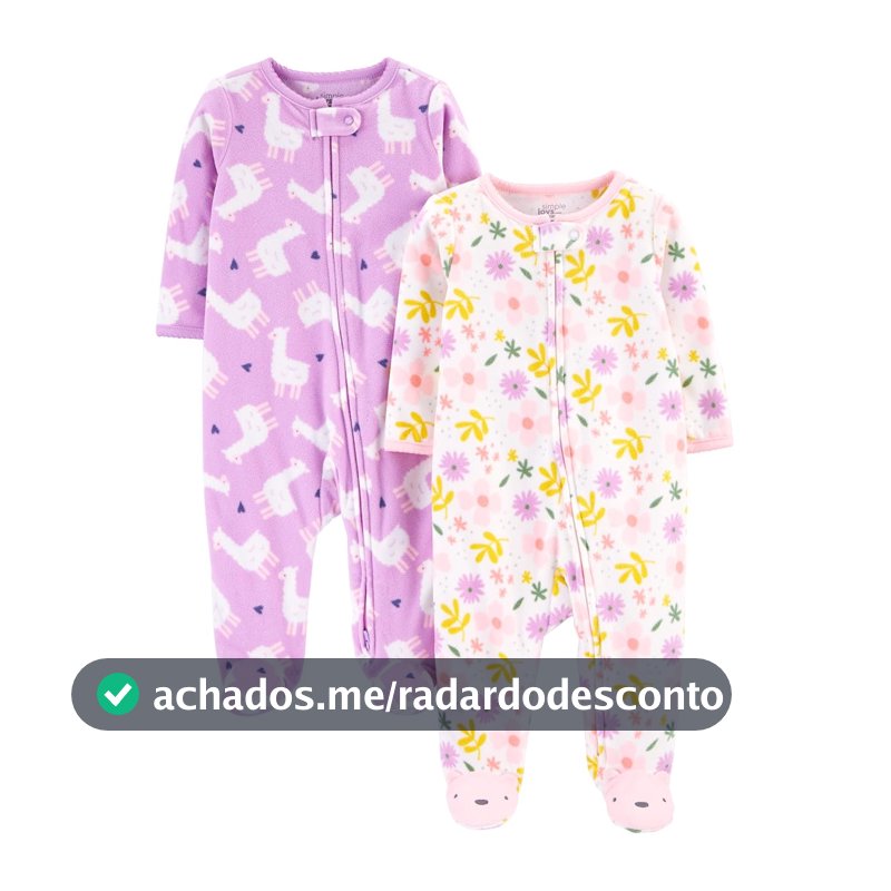 Macacão de dormir para bebês Fleece Footed Sleep and Play, Pack of 2 Simple Joys by Carter'sMeninas