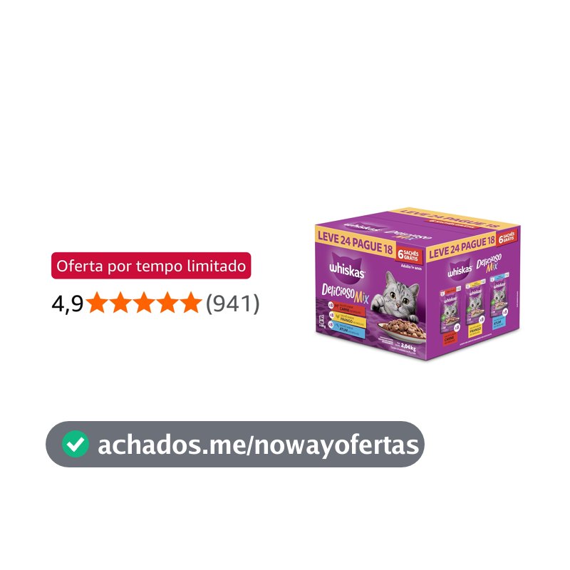 Pack Ração Úmida Whiskas Sachê Carne/Frango/Atum para Gatos Adultos - Leve 24 Pague 18