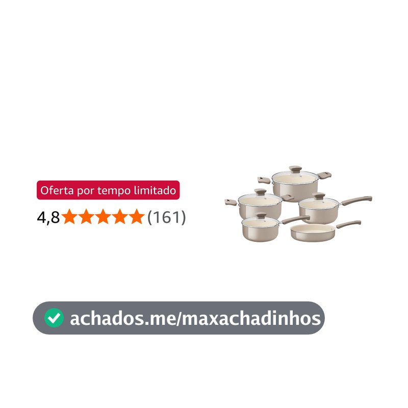 Tramontina Jogo de Panelas Veronese em Alumínio com Revestimento Cerâmico cor Bege 5 Peças.