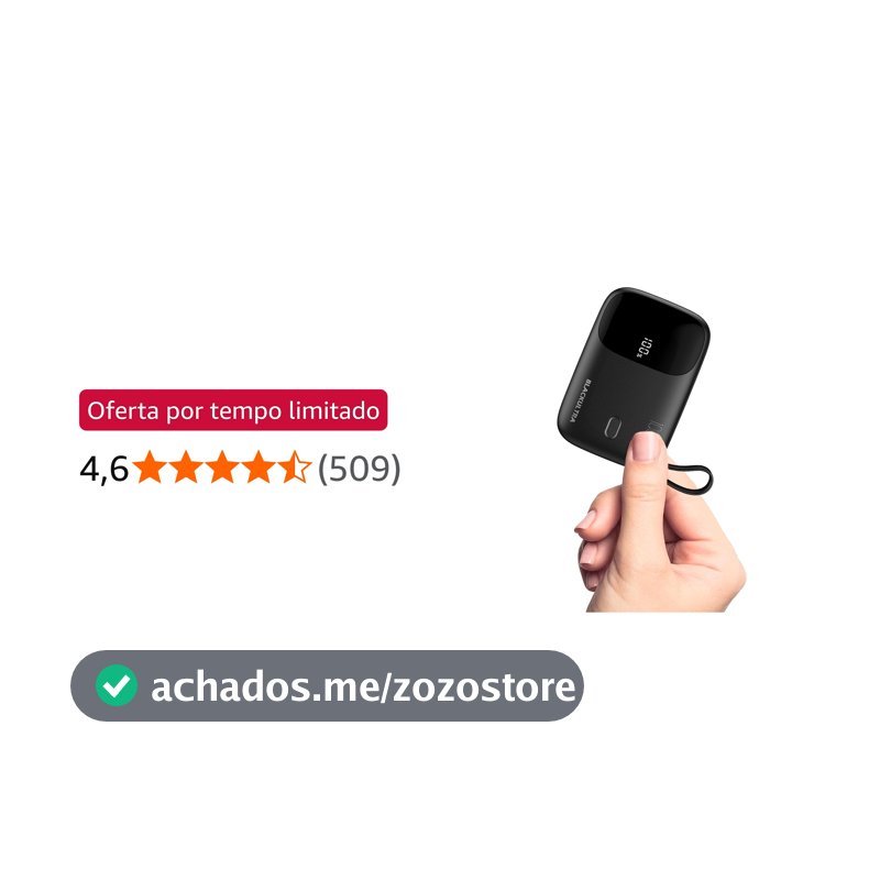 Carregador Portátil 10000mAh com Display LED, Mini Power Bank Rápido 22.5W com PD 3.0 e QC 3.0, USB-C Leve e Compatível com iPhone 16/15/14/13/12/11 e Samsung, Preto