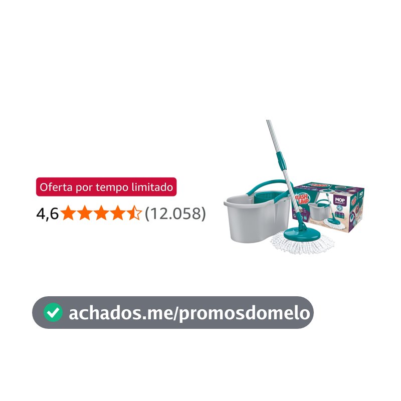 Mop FIT Giratório com 2 refis microfibra, balde com 8 litros, MOP5010, Flash Limp - Verde