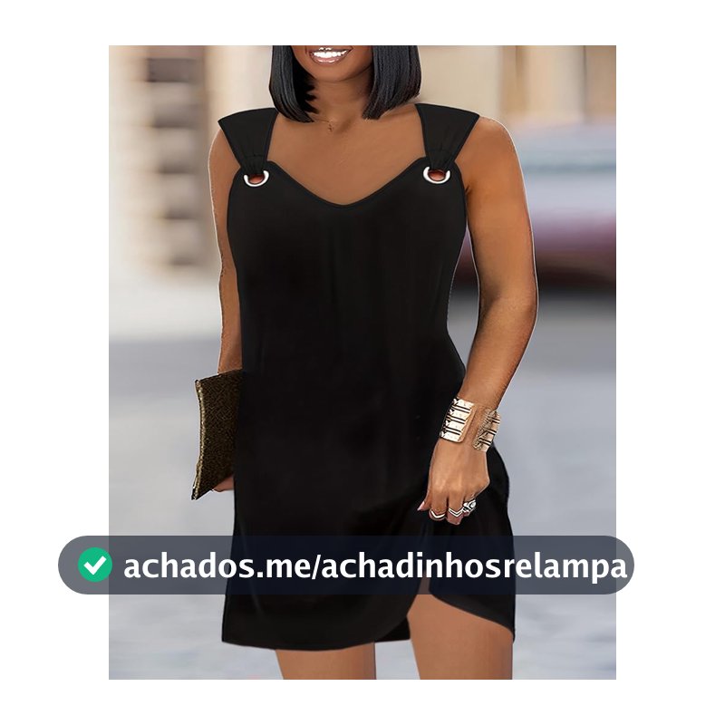 Vestido feminino plus size, sem mangas, gola V, com alças de metal, casual, caimento solto, verão, diário, escritório, roupa