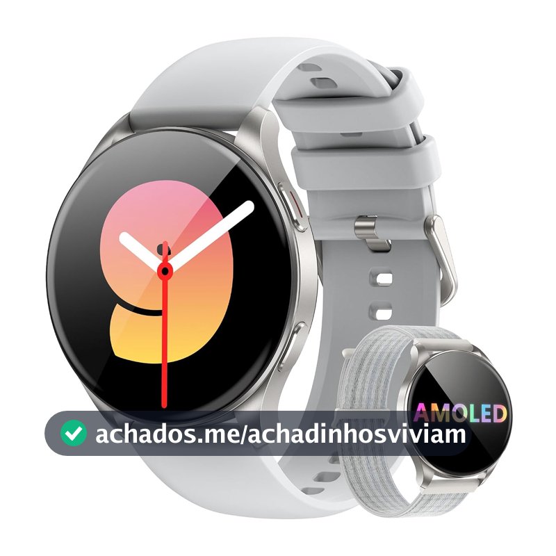 Blackview Smartwatch Feminino Relógio Inteligente AMOLED 1.43" - Tela Sempre Ativa (AOD), Chamadas Bluetooth, 100+ Modos Esportivos, IP68, 2 Pulseiras, Assistente de Voz IA - Android/iOS, Prata
