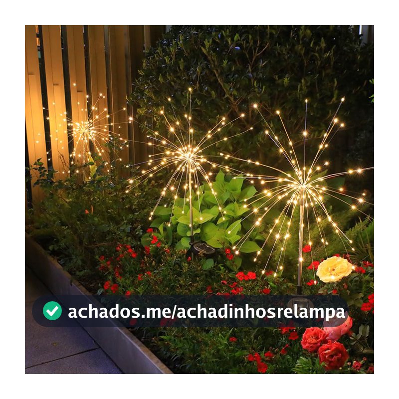 Pacote com 2 luzes solares de fogos de artifício exteriores, 150 LEDs, 8 modos de iluminação, sensor de luz à prova d'água para jardim, decoração de quintal, Natal, Halloween, festas, casamento,