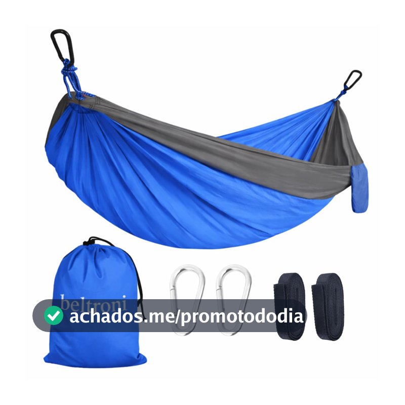 Rede Camping Nylon Compacta Impermeável Reforçada Suporta 250kg Premium Com 3m cada Corda (AZUL)