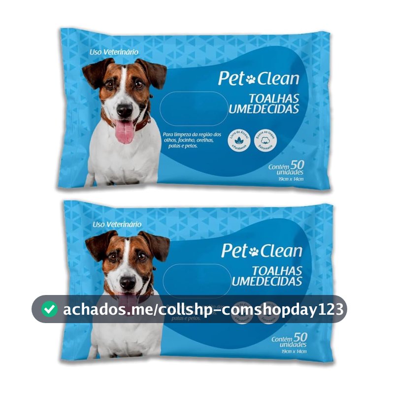 Oferta por tempo limitado: Kit 2 Toalhas Lenços Umedecidos Para Pet Cães e Gatos - Total de 100 Unidades