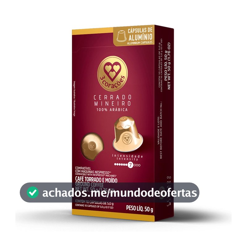 3 Corações Cápsulas de Café Cerrado Mineiro, Compatíveis com Nespresso, contém 10 cápsulas