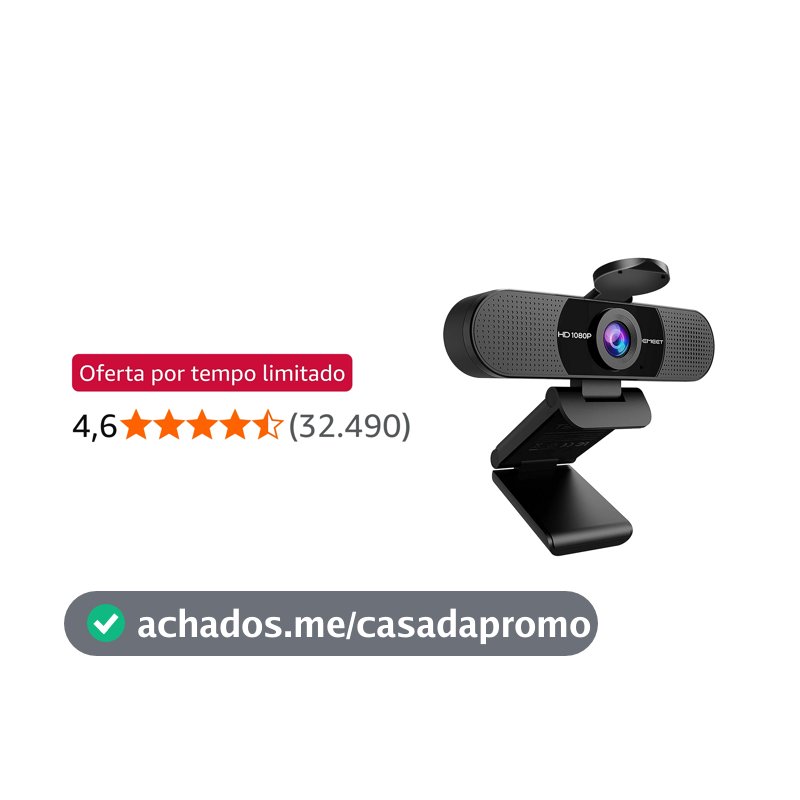 EMEET Webcam 1080p com microfone, câmera Web C960, webcam de streaming de 2 microfones, câmera de computador FOV de 90°, webcam USB Plug and Play para chamadas online/conferências,