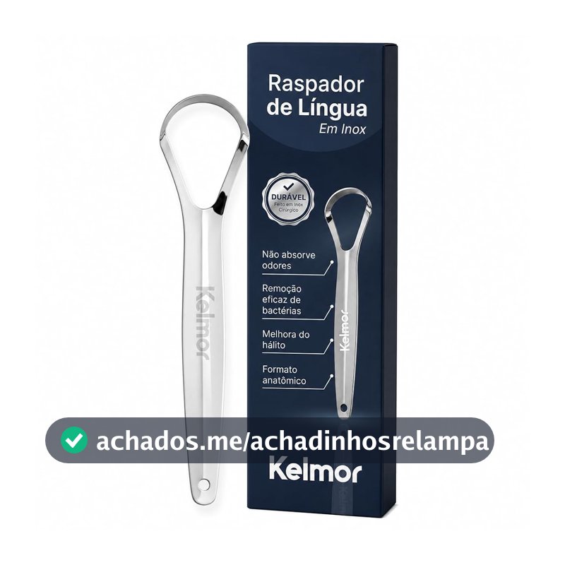 KELMOR Raspador De Língua Inox Cirúrgico Limpador Bucal Profissional Escova de Língua em Aço Inoxidável Higiene Oral Combate Mau Hálito Fácil Uso e Limpeza Durável e Anatômico