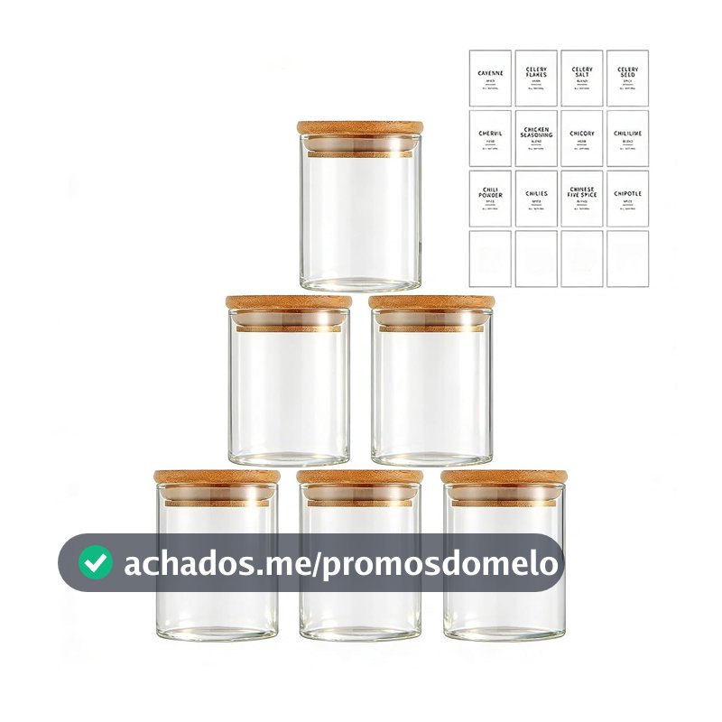 Potes Herméticos de Vidro com Tampa de Bambu - Kit 6 Unidades 200ml para Temperos, Grãos, Café e Organização de Cozinha