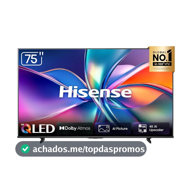 Hisense Smart TV UHD 4K Hi-QLED 75" Polegadas 75Q6QV com HDR10+, Dolby Atmos, Sports Mode, Game Mode Plus e Compatível com Alexa
