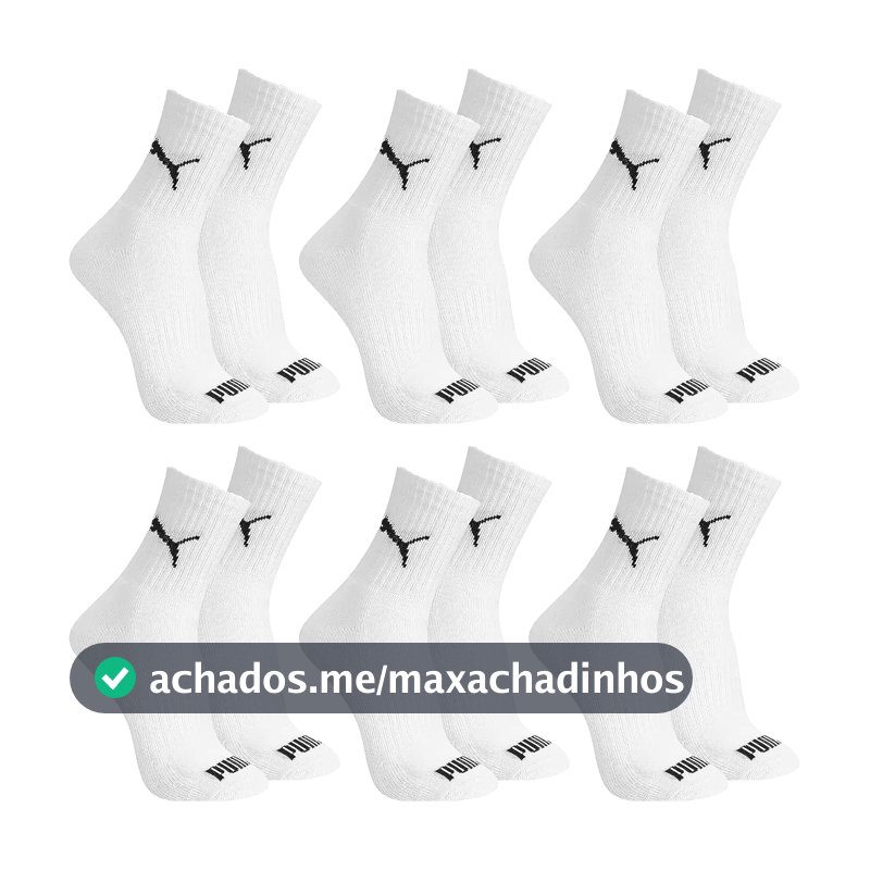 Kit 6 Pares Meia Cano Médio Alto Atoalhada Esportiva Algodão Masculina Feminina Unissex Adulto Academia Dia a Dia Puma