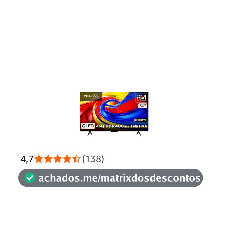 Smart TV TCL 50 Polegadas QLED 4K P7L WiFi Bluetooth Google TV HDR10+ 60 Hz AIPQ 50P7L