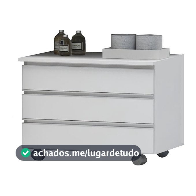 Gabinete Banheiro JOIA 60cm Rodinhas Puxador Aluminio Branco Inteiro