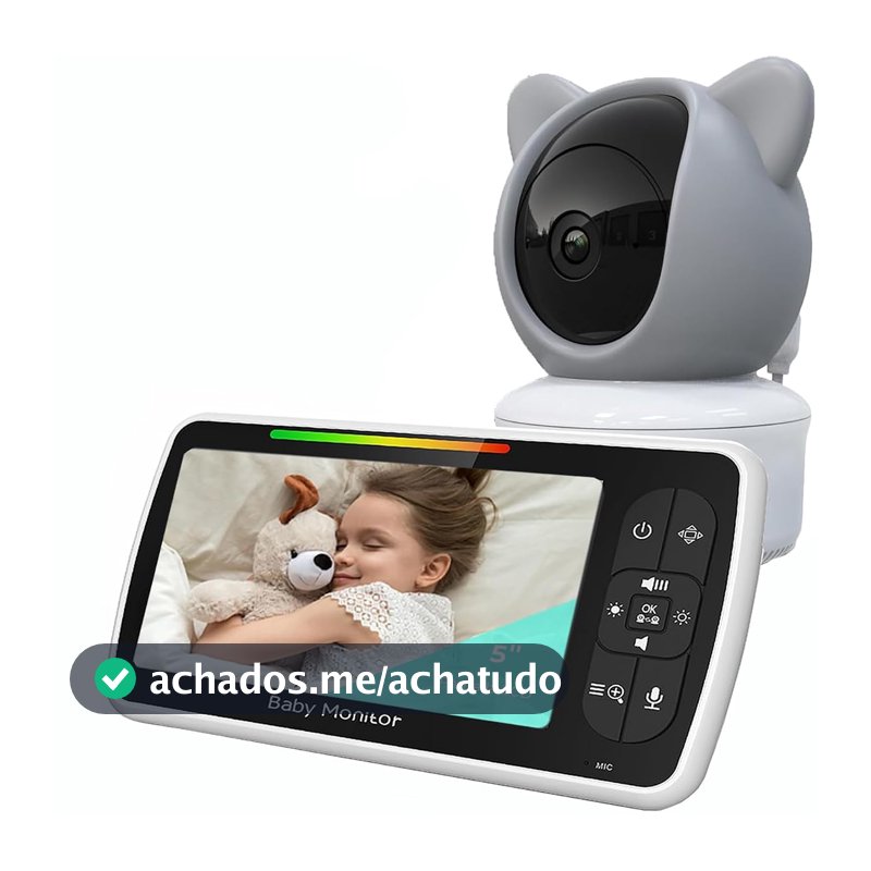 Babá Eletrônica, 5" 720P HD Bebê Câmera com Tela, Áudio Bidirecional, Night Vision, Zoom Digital, Economia de energia VOX, Canção de Ninar, Temperatura Ambiente, Monitor de Bebe para Pais Novos