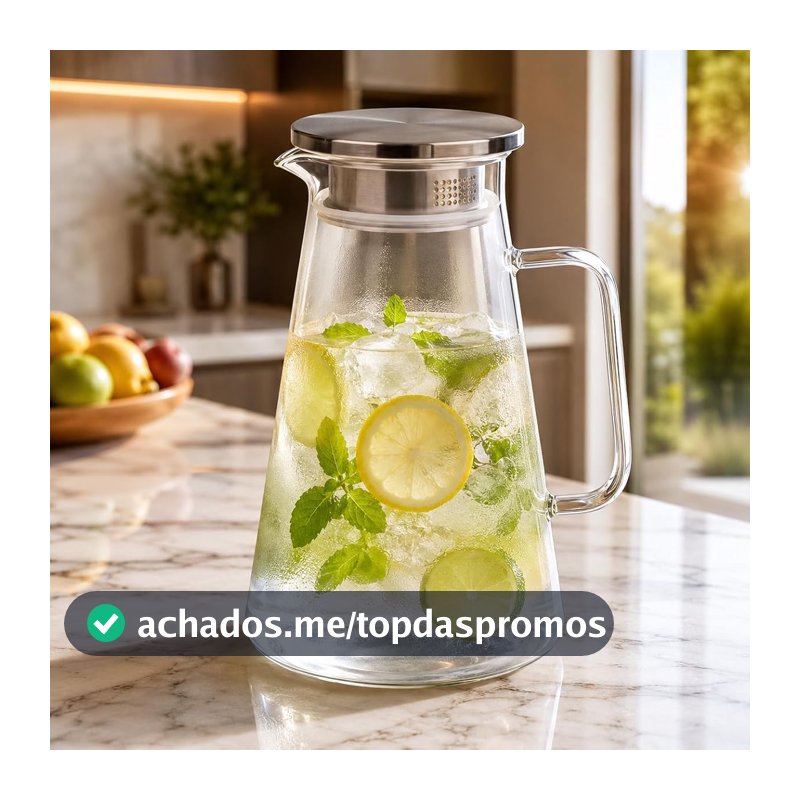 Jarra Luna em Vidro Borossilicato, Transparente, 1,8L, com Tampa, Design Moderno e Minimalista, Alta Resistência Térmica