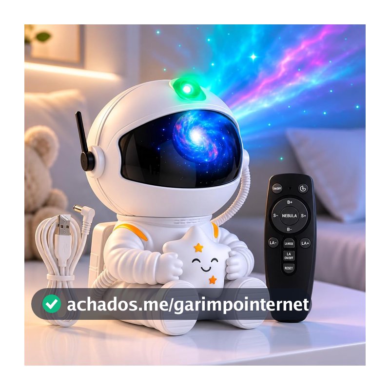 Projetor Galáxia Astronauta Premium com Luz Noturna LED e Aurora Colorida, Projetor de Estrelas com Controle Remoto USB, Decoração Criativa para Quarto Infantil – Qualidade Premium LNMAX®