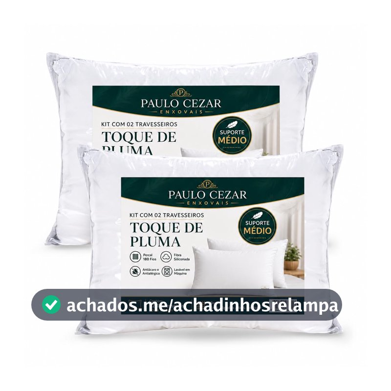 Kit 02 Travesseiro Toque de Pluma Premium Percal Antialérgico 50x70cm Hotel