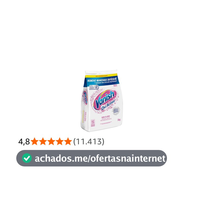 Tira Manchas em Pó Vanish Oxi Action Crystal White Refil 1kg para Roupas Brancas, Sem Cloro, com Percarbonato, Remove Manchas Difíceis e Deixa o Branco Até 5 Tons Mais Branco
